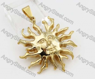 Gold Stainless Steel Sun Pendant KJP051467