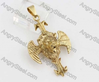 Gold Plating Stainless Steel Lion Cross Pendant KJP051470