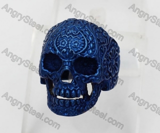 Blue Steel Carved Skull Ring KJR350551