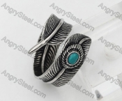 Steel Inlay Turquoise Feather Ring KJR350563