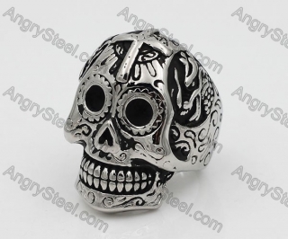 Large Steel Cross Skull Ring KJR640011