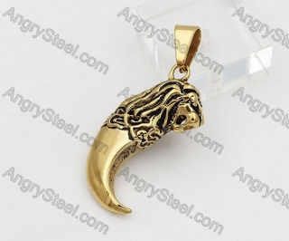 Gold Steel Lionhead Teeth Pendant KJP640053