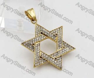 Overlay Stones Gold Steel Hexagram Pendant KJP260008