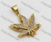 Overlay Stones Gold Steel Marijuana Leaf Pendant KJP260009