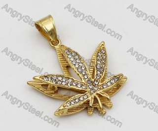 Overlay Stones Gold Steel Marijuana Leaf Pendant KJP260009