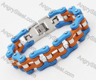 Stainless Steel Blue / Orange Motorcycle Chain Bracelet KJB710130