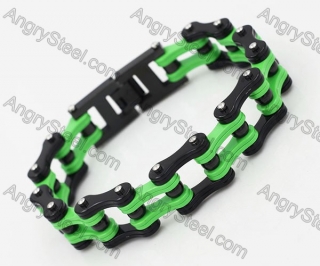 Stainless Steel Black / Green Motorcycle Chain Bracelet KJB710131