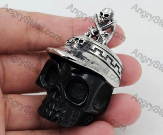 Steel Cap with Black Resin Skull Pendant KJP980068