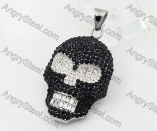 Steel Overlay Stones Solid Back Skull Pendant KJP1050022