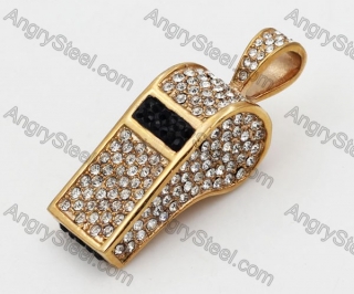 Gold Plating Steel Overlay Stones Whistle Pendant KJP1050027