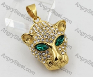 Overlay Stones Green Eyes Leopard Pendant KJP260109