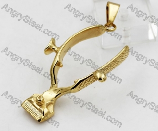 Gold Steel Haircut Scissors Pendant KJP010420